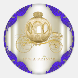 Sticker Rond Baby Shower du Prince Bleu Royal et Or