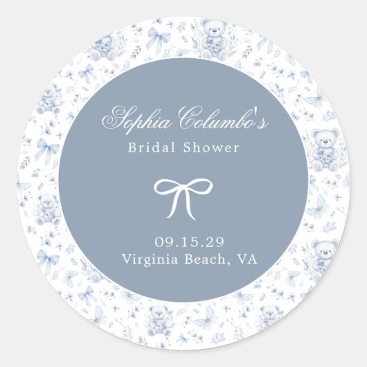 Sticker Rond Baby shower Dusty Blue Chinoiserie (Devant)