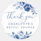 Sticker Rond Baby-shower élégant à fleurs bleues (Devant)
