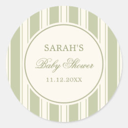 Sticker Rond Baby-Shower Élégant à Rayures Vertes