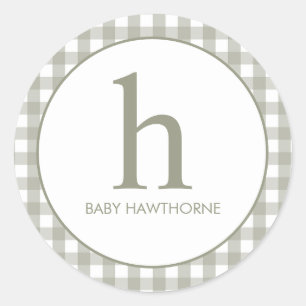 Sticker Rond Baby Shower élégant personnalisé en Vichy vert