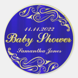 Sticker Rond Baby shower Élégant Regal Golden Blue