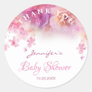 Sticker Rond Baby shower Elégante aquarelle Art Fleurs Roses