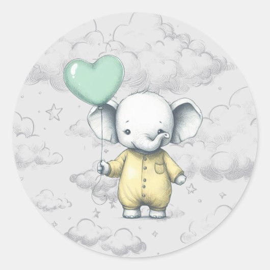Sticker Rond Baby shower éléphant (Devant)
