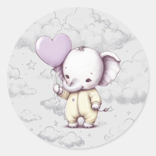 Sticker Rond Baby shower éléphant (Devant)