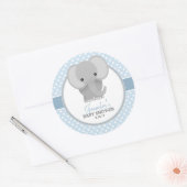 Sticker Rond Baby shower Eléphant bébé (bleu) (Enveloppe)