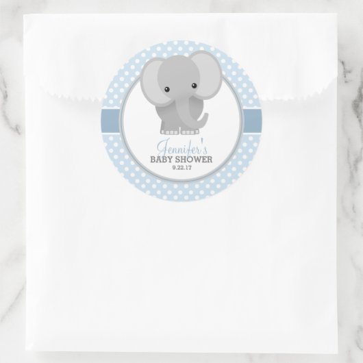Sticker Rond Baby shower Eléphant bébé (bleu) (Sac)