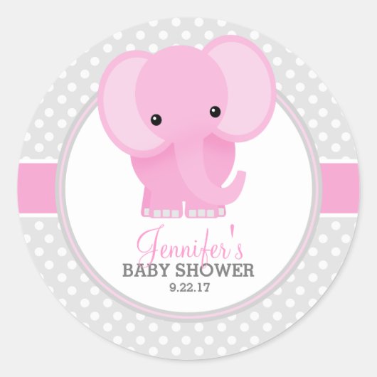 Sticker Rond Baby shower Eléphant bébé (rose) (Devant)