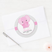 Sticker Rond Baby shower Eléphant bébé (rose) (Enveloppe)