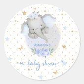 Sticker Rond Baby shower éléphant bleu (Devant)