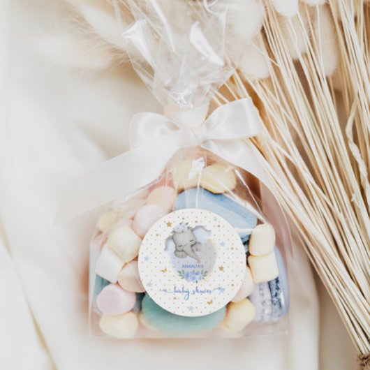 Sticker Rond Baby shower éléphant bleu