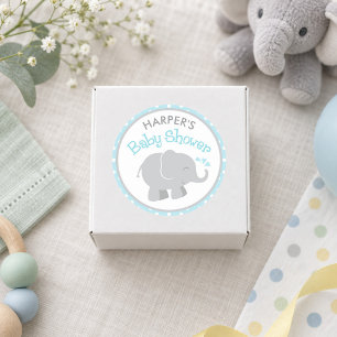 Sticker Rond Baby Shower Éléphant Bleu Ciel et Gris