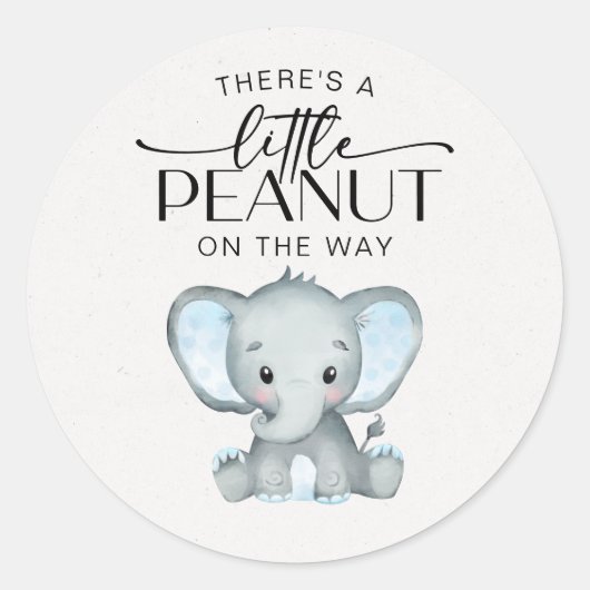 Sticker Rond Baby shower Eléphant bleu petit arachide (Devant)