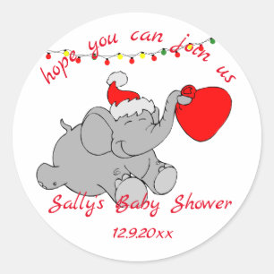 Sticker Rond Baby shower Eléphant de Père Noël