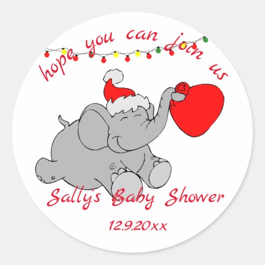 Sticker Rond Baby shower Eléphant de Père Noël (Devant)