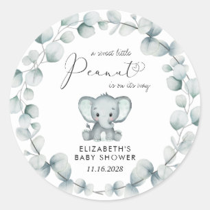 Sticker Rond Baby shower Eléphant Eucalyptus