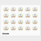 Sticker Rond Baby Shower Éléphant Fille Rose (Feuille)