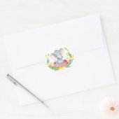 Sticker Rond Baby Shower Éléphant Fille Rose (Enveloppe)