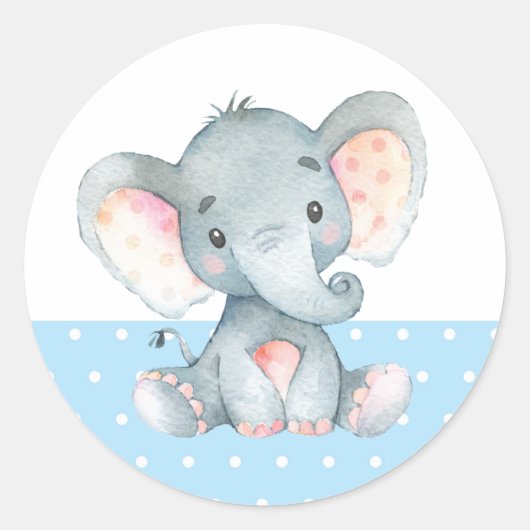 Sticker Rond Baby shower éléphant garçon bleu (Devant)