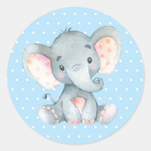 Sticker Rond Baby-Shower Éléphant Garçon Bleu