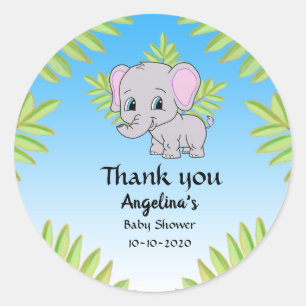 Sticker Rond Baby shower éléphant garçon bleu Ombre Merci