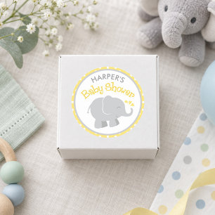 Sticker Rond Baby Shower éléphant jaune et gris