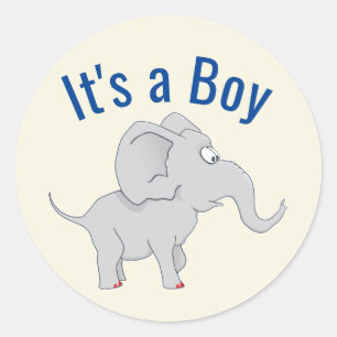 Sticker Rond Baby shower Eléphant mignon