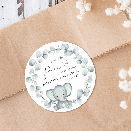 Sticker Rond Baby shower Eléphant mignon