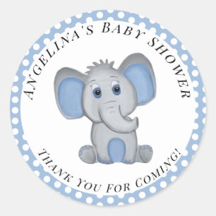 Sticker Rond Baby shower Elephant mignonne Garçon bleu