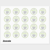 Sticker Rond Baby shower éléphant moderne vert et gris (Feuille)