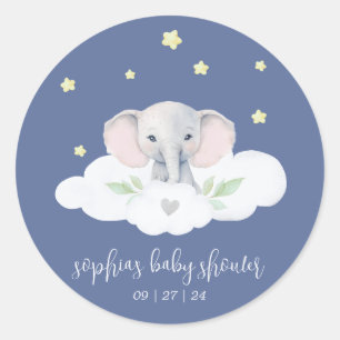 Sticker Rond Baby shower éléphant Petit Arachide bleu