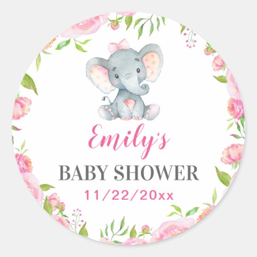 Sticker Rond Baby shower Eléphant Petit Arachide Fille Sprinké (Devant)