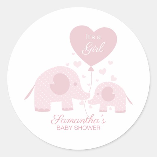 Sticker Rond Baby shower Eléphant Rose Bleu Cute fille (Devant)