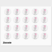 Sticker Rond Baby shower Eléphant rose Chic Wood (Feuille)