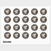 Sticker Rond Baby shower Eléphant Rustique Merci rose Favoriser (Feuille)
