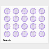 Sticker Rond Baby shower éléphant violet gris Merci Favor (Feuille)