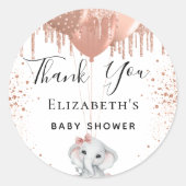 Sticker Rond Baby shower éléphante fille rose parties scintilla (Devant)
