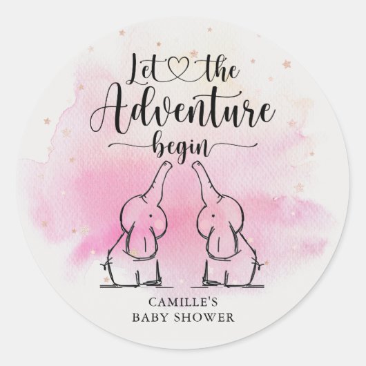 Sticker Rond Baby shower Eléphants jumeaux (Devant)