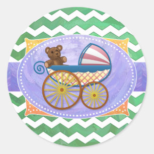 Sticker Rond Baby shower Emerald Green Chevron