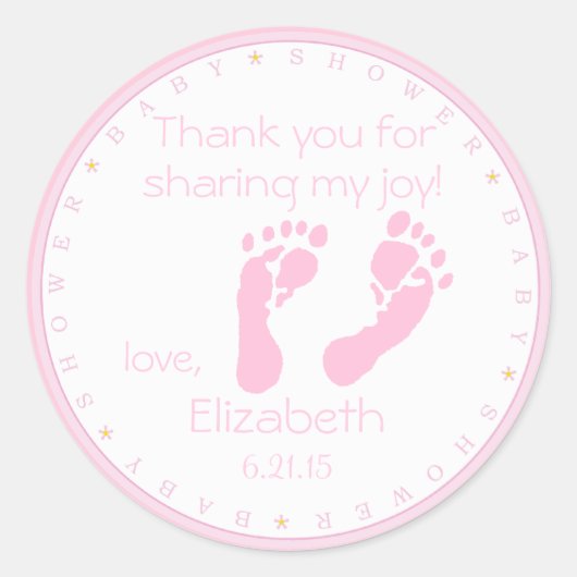 Sticker Rond Baby shower empreintes roses (Devant)