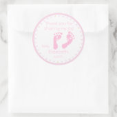 Sticker Rond Baby shower empreintes roses (Sac)