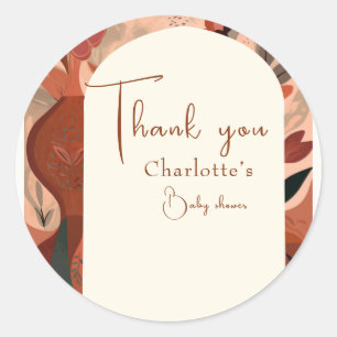 Sticker Rond Baby shower en bois de Terracotta moderne