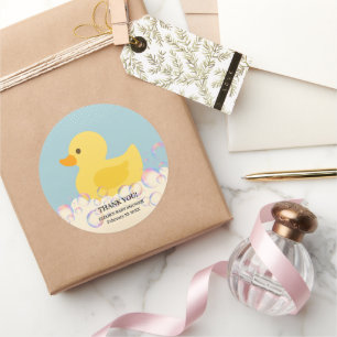 Sticker Rond Baby shower en caoutchouc Ducky Bubbles