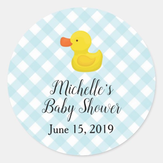 Sticker Rond Baby shower en caoutchouc En vichy bleu (Devant)