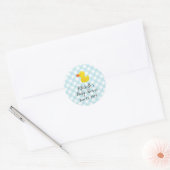 Sticker Rond Baby shower en caoutchouc En vichy bleu (Enveloppe)