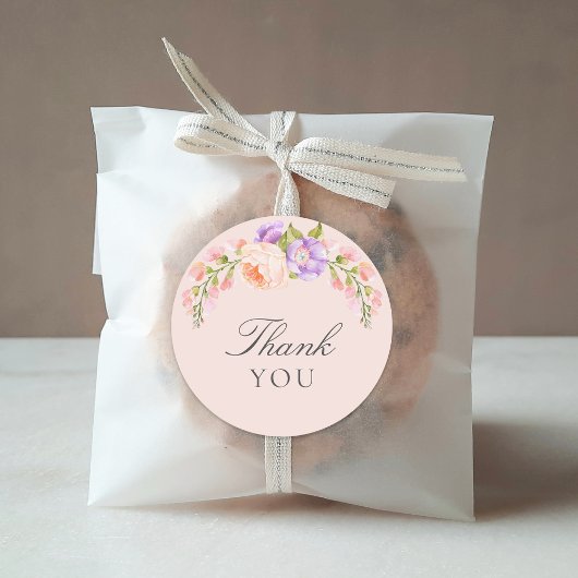 Sticker Rond Baby shower en fleur violet