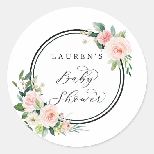 Sticker Rond Baby shower en fleurs rose pâle (Devant)