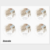 Sticker Rond Baby shower en laiton bleu rustique Pampas (Feuille)