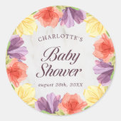 Sticker Rond Baby shower en marbre aux fleurs vives (Devant)