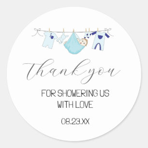 Sticker Rond Baby shower en Merci bleu Cute Favoriser